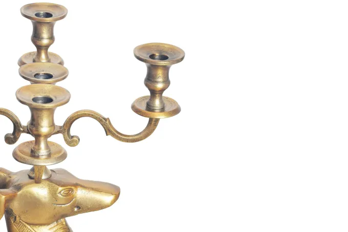 Kerzenhalter FineBuy Kerzenständer Windhund Aluminium 69 cm Gold Kerzenleuchter