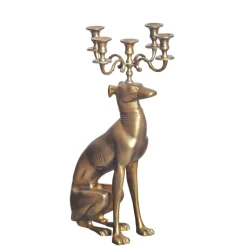 Kerzenhalter FineBuy Kerzenständer Windhund Aluminium 69 cm Gold Kerzenleuchter