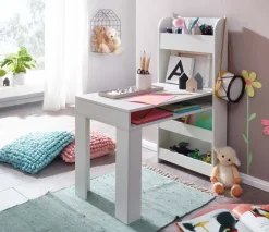 Kinderschreibtisch FineBuy Weiß 90x50x110 cm Schülerschreibtisch Tisch mit Regal