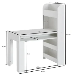 Kinderschreibtisch FineBuy Weiß 90x50x110 cm Schülerschreibtisch Tisch mit Regal
