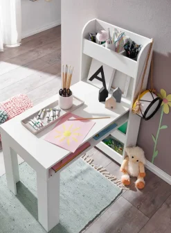 Kinderschreibtisch FineBuy Weiß 90x50x110 cm Schülerschreibtisch Tisch mit Regal