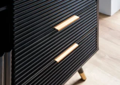 Kommode 77 cm in MDF Eiche Schwarz Dekor mit 2 Schubladen / 2 Türen und Ablage Design Sideboard Schrank