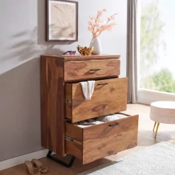 Kommode FineBuy 120 cm Massivholz Baumkante Highboard Anrichte Schubladenkommode