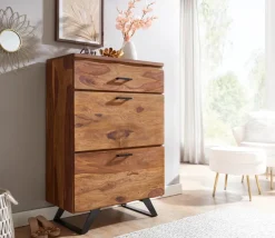 Kommode FineBuy 120 cm Massivholz Baumkante Highboard Anrichte Schubladenkommode