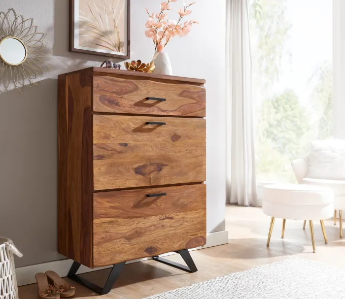 Kommode FineBuy 120 cm Massivholz Baumkante Highboard Anrichte Schubladenkommode