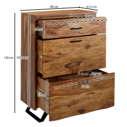 Kommode FineBuy 120 cm Massivholz Baumkante Highboard Anrichte Schubladenkommode