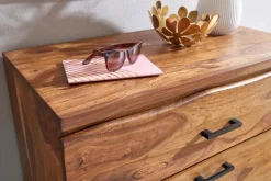 Kommode FineBuy 120 cm Massivholz Baumkante Highboard Anrichte Schubladenkommode