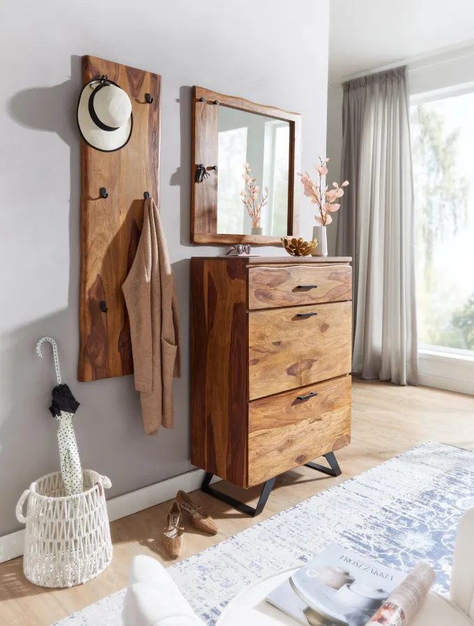 Kommode FineBuy 120 cm Massivholz Baumkante Highboard Anrichte Schubladenkommode