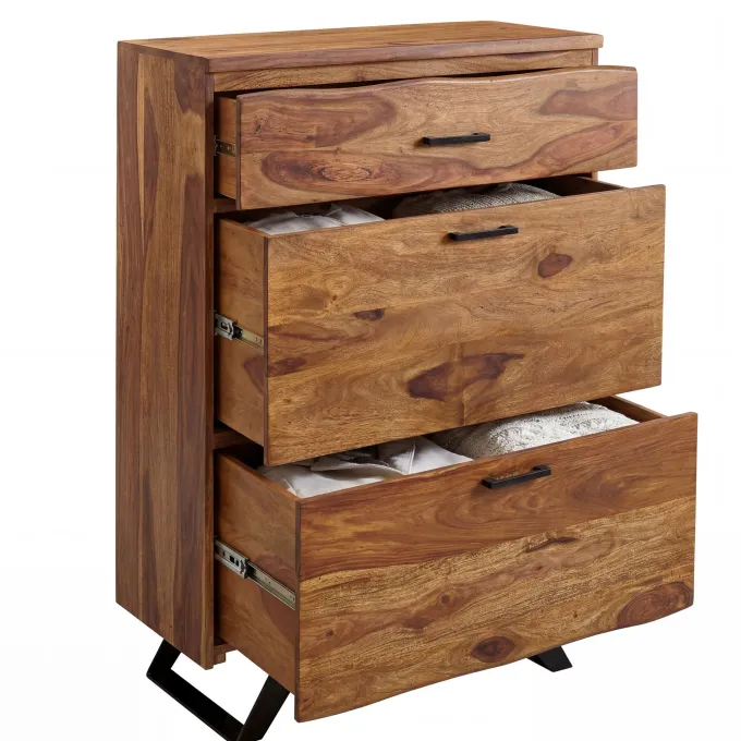 Kommode FineBuy 120 cm Massivholz Baumkante Highboard Anrichte Schubladenkommode