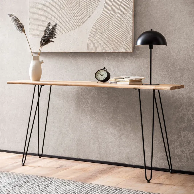 Konsolentisch FineBuy Anrichte 150 cm Ablagetisch Massivholz Baumkante Modern