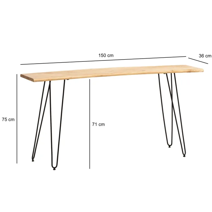 Konsolentisch FineBuy Anrichte 150 cm Ablagetisch Massivholz Baumkante Modern