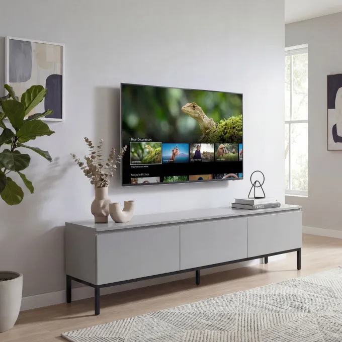 Lowboard 150 cm Grau TV Schrank Schublade Fernsehkommode Stauraum Fernsehschrank