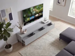 Lowboard 150 cm Grau TV Schrank Schublade Fernsehkommode Stauraum Fernsehschrank