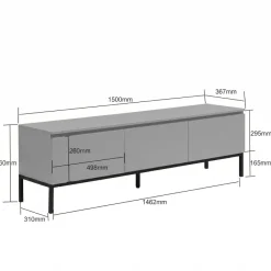 Lowboard 150 cm Grau TV Schrank Schublade Fernsehkommode Stauraum Fernsehschrank