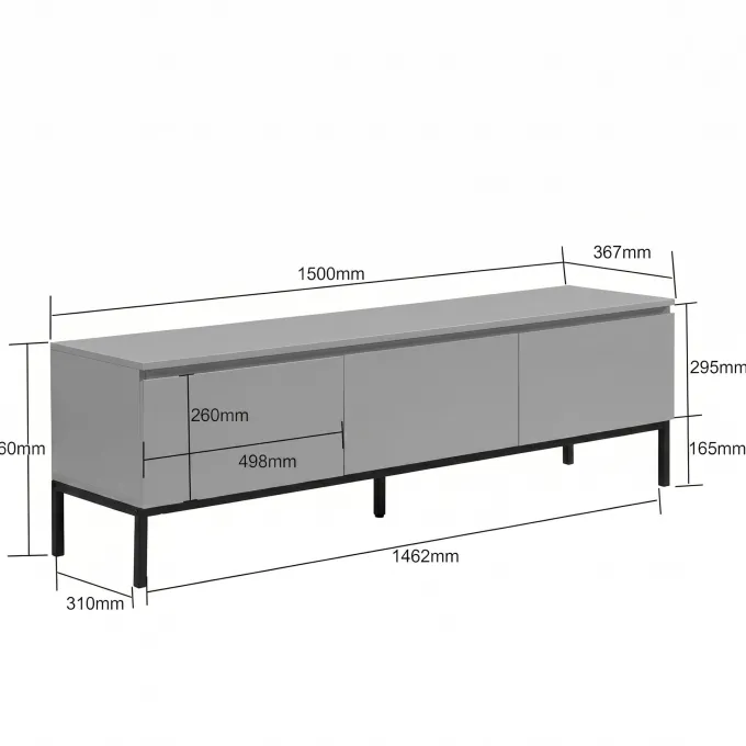 Lowboard 150 cm Grau TV Schrank Schublade Fernsehkommode Stauraum Fernsehschrank