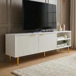 Lowboard 150cm TV Kommode Schrank Weiß Türen Fernsehkommode Fernsehunterschrank