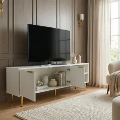 Lowboard 150cm TV Kommode Schrank Weiß Türen Fernsehkommode Fernsehunterschrank