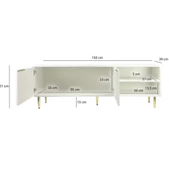 Lowboard 150cm TV Kommode Schrank Weiß Türen Fernsehkommode Fernsehunterschrank