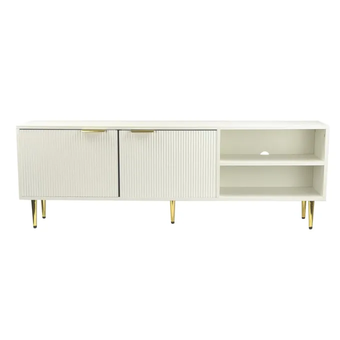 Lowboard 150cm TV Kommode Schrank Weiß Türen Fernsehkommode Fernsehunterschrank