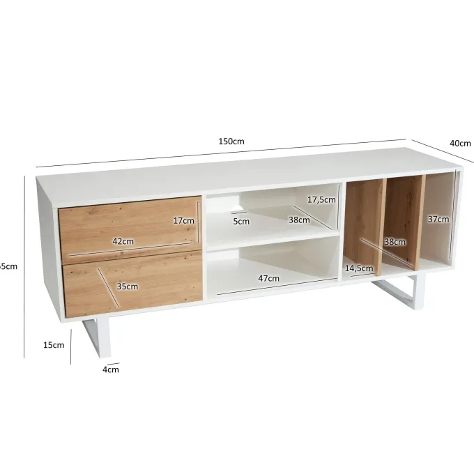 Lowboard FineBuy Fernsehkommode 150 cm TV Schrank Regal Fernsehschrank Modern