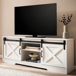 Lowboard FineBuy Fernsehkommode 150 cm TV Schrank Fernsehschrank Weiß Landhaus