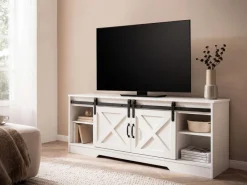 Lowboard FineBuy Fernsehkommode 150 cm TV Schrank Fernsehschrank Weiß Landhaus