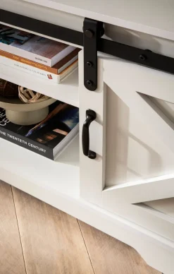 Lowboard FineBuy Fernsehkommode 150 cm TV Schrank Fernsehschrank Weiß Landhaus