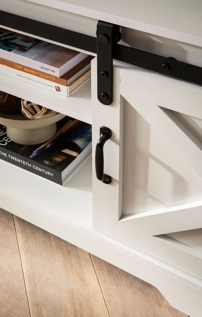 Lowboard FineBuy Fernsehkommode 150 cm TV Schrank Fernsehschrank Weiß Landhaus