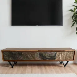 Lowboard FineBuy Sheesham Massivholz 160 cm TV Board Stein Optik Industrial