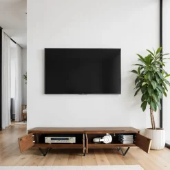 Lowboard FineBuy Sheesham Massivholz 160 cm TV Board Stein Optik Industrial
