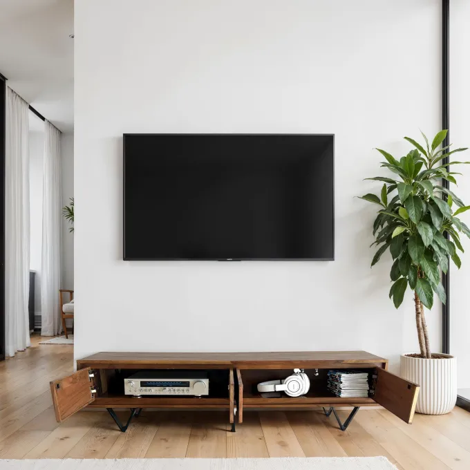 Lowboard FineBuy Sheesham Massivholz 160 cm TV Board Stein Optik Industrial