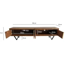 Lowboard FineBuy Sheesham Massivholz 160 cm TV Board Stein Optik Industrial