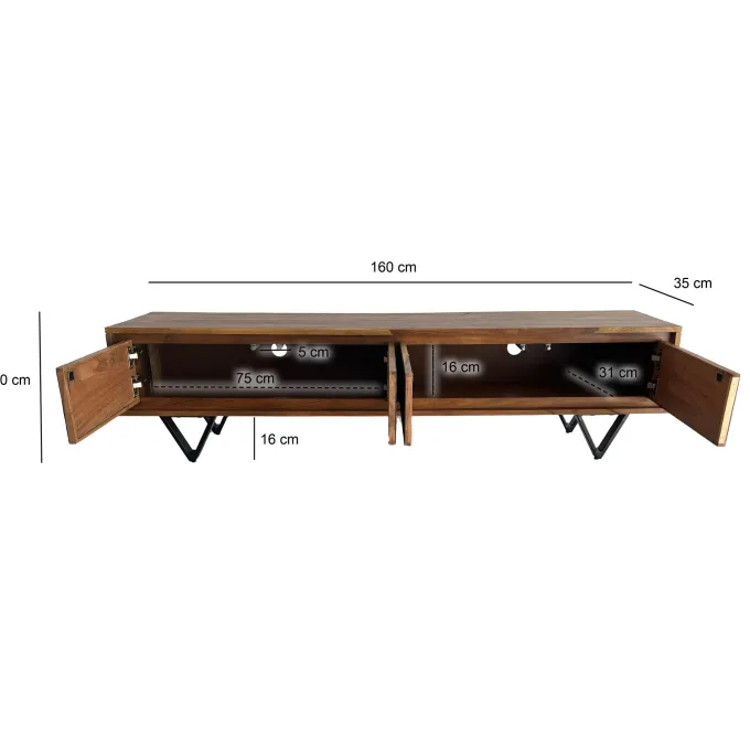 Lowboard FineBuy Sheesham Massivholz 160 cm TV Board Stein Optik Industrial