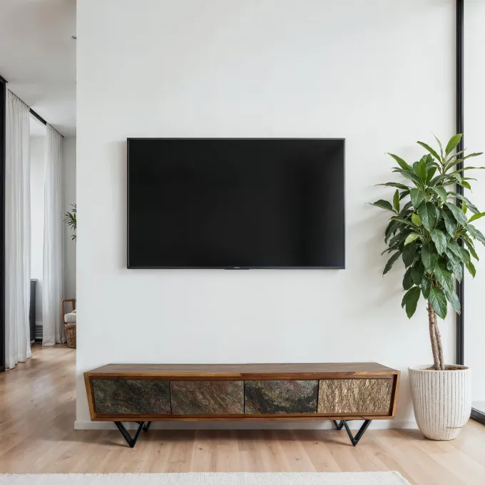 Lowboard FineBuy Sheesham Massivholz 160 cm TV Board Stein Optik Industrial