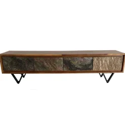 Lowboard FineBuy Sheesham Massivholz 160 cm TV Board Stein Optik Industrial