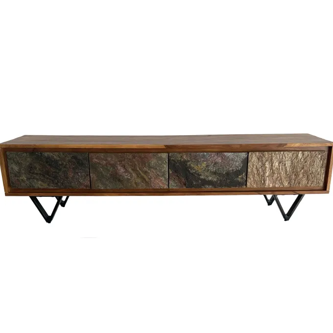 Lowboard FineBuy Sheesham Massivholz 160 cm TV Board Stein Optik Industrial