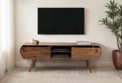 Lowboard FineBuy TV Board Sheesham Massivholz 160 cm Retro Schubladen Fächer