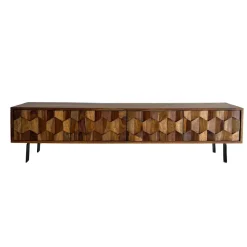 Lowboard FineBuy TV Board Sheesham Massivholz 160 cm 3D Fronten & Metallbeine