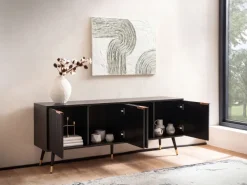 Lowboard FineBuy TV Schrank 150 cm Schwarz Türen Fernsehkommode Eiche Modern