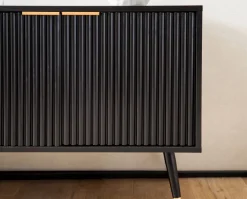 Lowboard FineBuy TV Schrank 150 cm Schwarz Türen Fernsehkommode Eiche Modern
