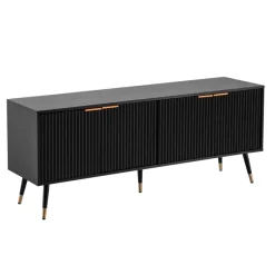 Lowboard FineBuy TV Schrank 150 cm Schwarz Türen Fernsehkommode Eiche Modern