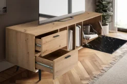 Lowboard FineBuy TV Schrank 150 cm Fernsehtisch Fernsehschrank Marmor Schwarz