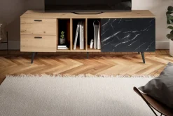 Lowboard FineBuy TV Schrank 150 cm Fernsehtisch Fernsehschrank Marmor Schwarz