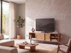 Lowboard FineBuy TV Schrank 120 cm Holz Eiche Fernsehkommode Wiener Geflecht