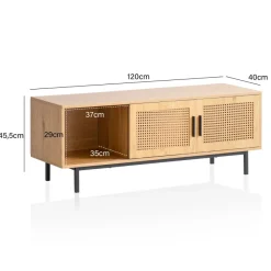 Lowboard FineBuy TV Schrank 120 cm Holz Eiche Fernsehkommode Wiener Geflecht