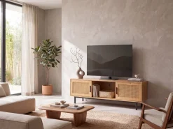 Lowboard FineBuy TV Schrank 120 cm Holz Eiche Fernsehkommode Wiener Geflecht