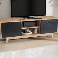 Lowboard FineBuy TV Schrank 150 cm Fernsehkommode Fernsehschrank Eiche Schwarz