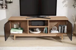 Lowboard FineBuy TV Schrank 150 cm Fernsehkommode Fernsehschrank Eiche Schwarz