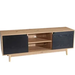 Lowboard FineBuy TV Schrank 150 cm Fernsehkommode Fernsehschrank Eiche Schwarz