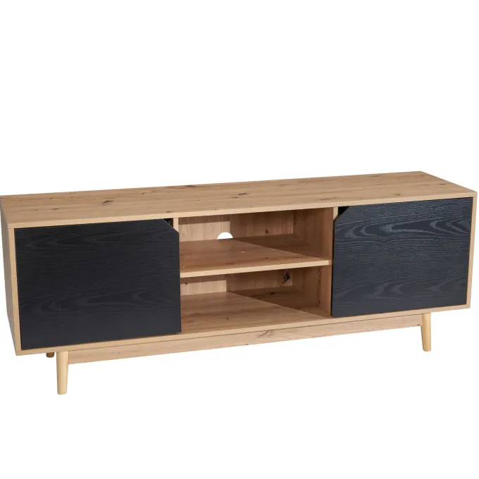 Lowboard FineBuy TV Schrank 150 cm Fernsehkommode Fernsehschrank Eiche Schwarz